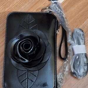 Black Floral Crossbody Phone Bag - Women's Wristlet